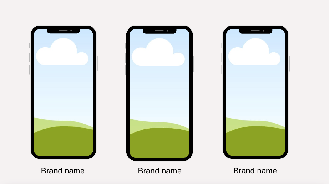 Three more phone mockups labeled Brand name — additional UGC video niches.