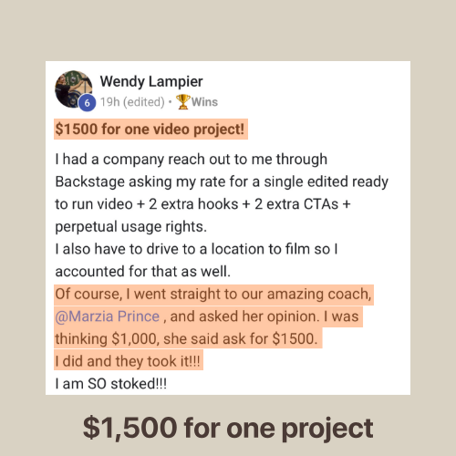 Wendy Lampier — $1,500 for one video project