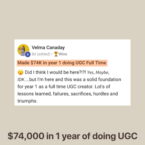 Velma Canaday — $74,000 in year 1 doing UGC full time